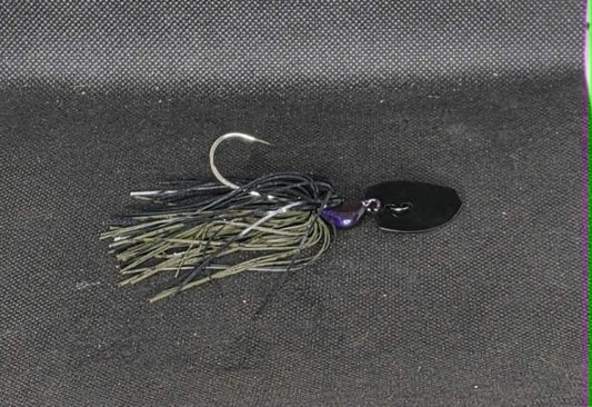 3/8 oz. Bladed Jig Tied in Black & GP Purple Flake