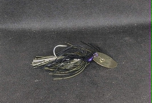 3/8 oz. Bladed Jig Tied in Black & GP Purple Flake