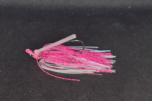 1/4oz.  Swim Jig Tied in Pink Pepper/Pearl White