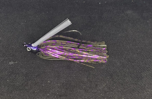 1/4oz.  Swim Jig Tied in GP/ Purple Flash