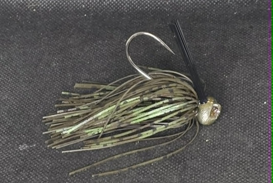 3/8oz. Football Jig Tied in Magic Crawl Green Swirl